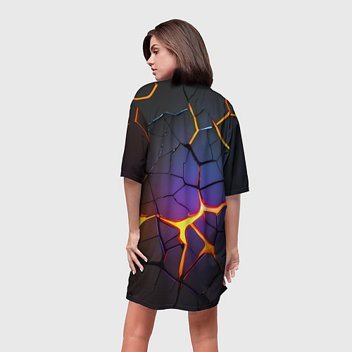 Женская длинная футболка Неоновые трещины - лава / 3D-принт – фото 4