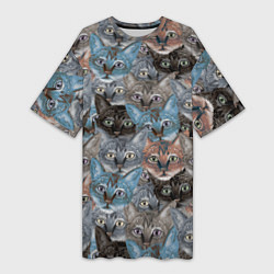 Женская длинная футболка Паттерн с котиками