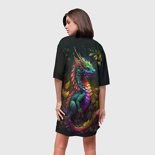 Женская длинная футболка Разноцветный дракончик в лесу / 3D-принт – фото 4