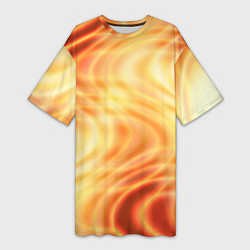 Женская длинная футболка Абстрактные оранжево-жёлтые солнечные волны