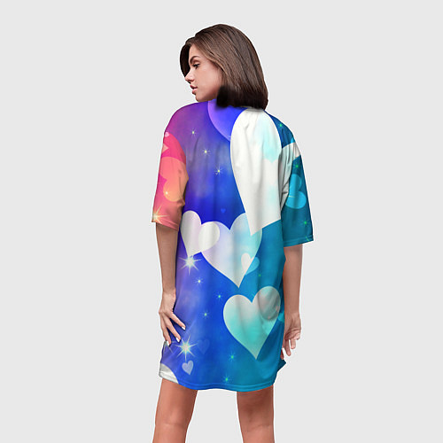 Женская длинная футболка Dreamy Hearts Multicolor / 3D-принт – фото 4