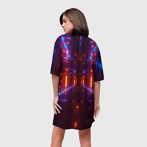 Женская длинная футболка Неоновые разнообразные абстрактные лучи / 3D-принт – фото 4