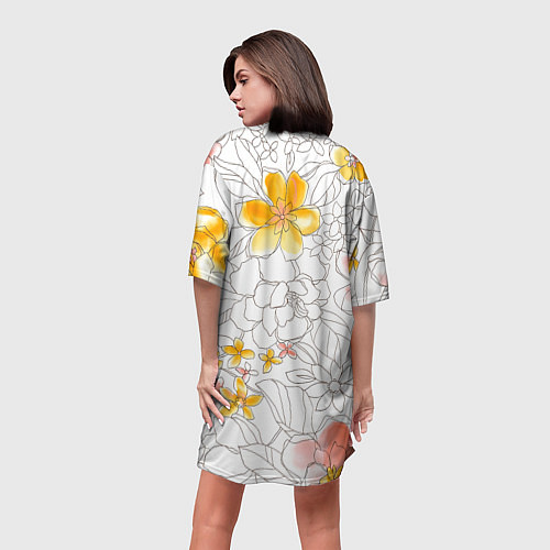 Женская длинная футболка Нарисованный цветы - светлый / 3D-принт – фото 4