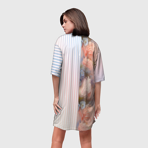 Женская длинная футболка Цветы за стеклом - полосы с градиентом / 3D-принт – фото 4