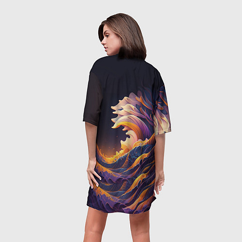 Женская длинная футболка Красочная волна / 3D-принт – фото 4