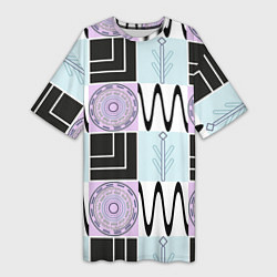 Футболка женская длинная Геометрический, круглый орнамент, цвет: 3D-принт