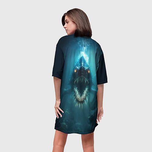 Женская длинная футболка Голодный мегалодон / 3D-принт – фото 4