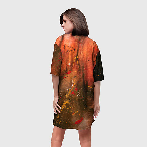 Женская длинная футболка Абстрактный красный туман и краски / 3D-принт – фото 4