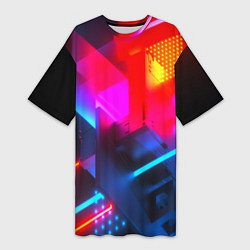 Футболка женская длинная Neon stripes color, цвет: 3D-принт