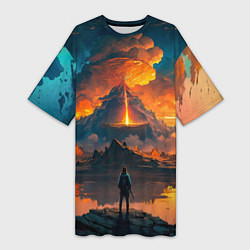 Женская длинная футболка Вулкан на закате