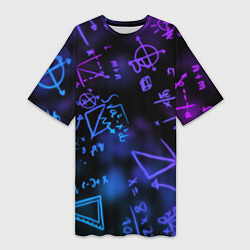 Футболка женская длинная Неоновые формулы, цвет: 3D-принт
