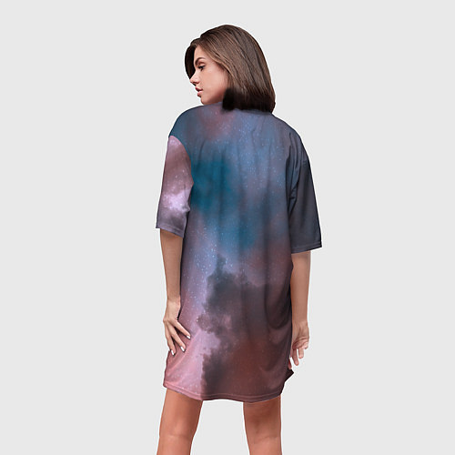 Женская длинная футболка Сплетение двух космических сияний / 3D-принт – фото 4
