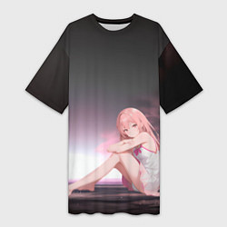 Женская длинная футболка Девушка в ночном лесу-арт