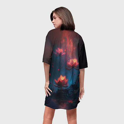 Женская длинная футболка Огненный лотус / 3D-принт – фото 4