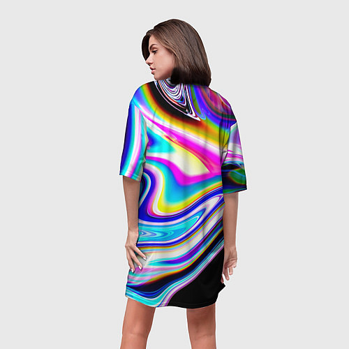 Женская длинная футболка Неоновые размытые краски / 3D-принт – фото 4