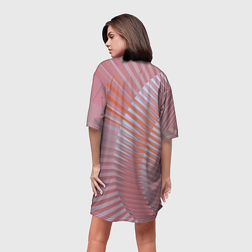 Женская длинная футболка Абстрактные розовые волнообразные линии / 3D-принт – фото 4