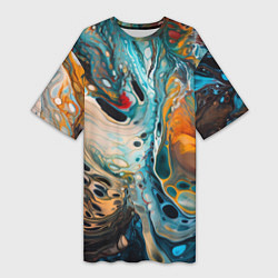 Футболка женская длинная Яркие разводы краски, цвет: 3D-принт