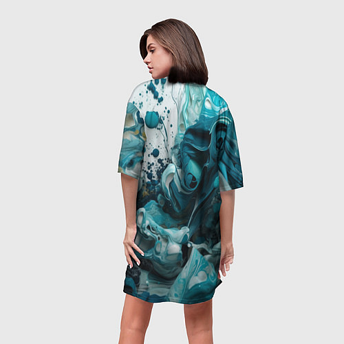 Женская длинная футболка Абстрактные голубые брызги краски / 3D-принт – фото 4