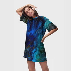 Футболка женская длинная Жидкие холодные краски, цвет: 3D-принт — фото 2