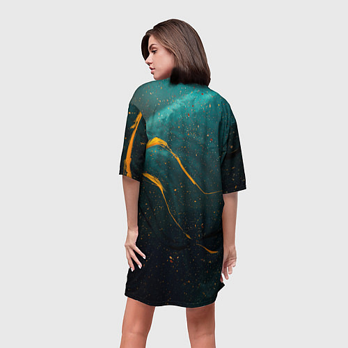 Женская длинная футболка Тёмно-синий дым и жёлтая краска / 3D-принт – фото 4
