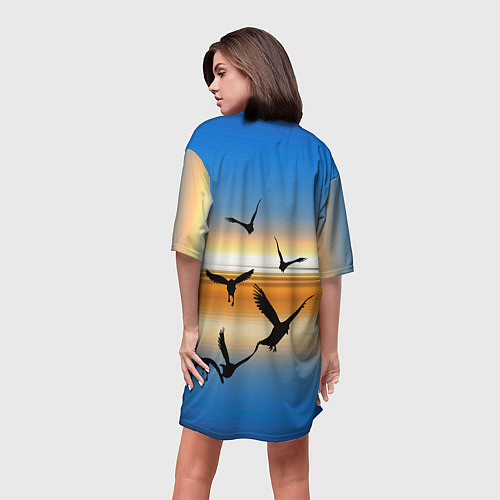 Женская длинная футболка Вороны на закате / 3D-принт – фото 4