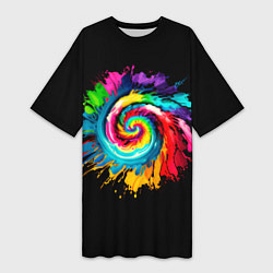 Женская длинная футболка Тай-дай разноцветная спираль