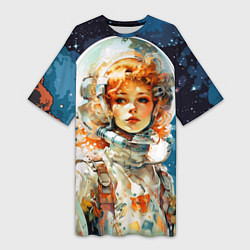 Женская длинная футболка Рыжая девушка космонавт