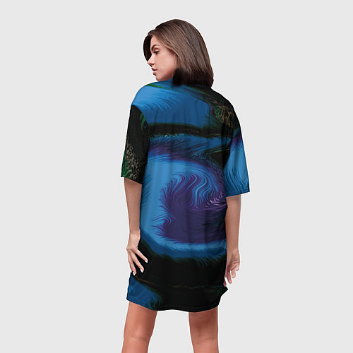 Женская длинная футболка Голубой и фиолетовый абстракт / 3D-принт – фото 4