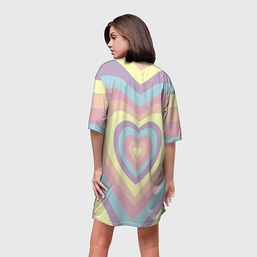Женская длинная футболка Сердца пастельные оттенки / 3D-принт – фото 4