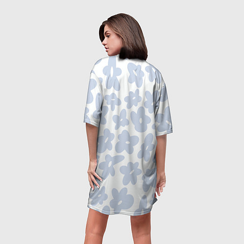 Женская длинная футболка Self love - цветочный голубой паттерн / 3D-принт – фото 4