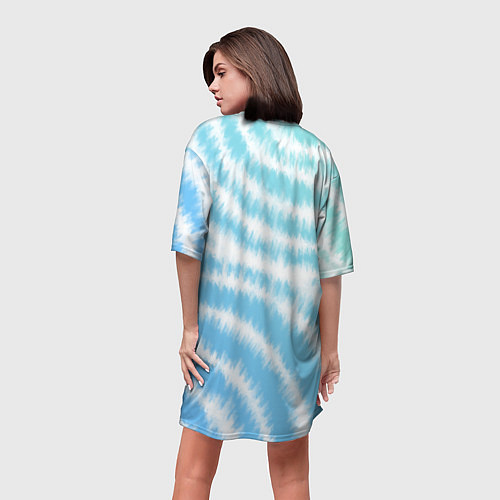 Женская длинная футболка Тай-дай голубой с зеленым / 3D-принт – фото 4
