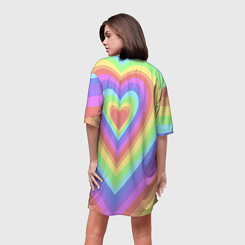 Женская длинная футболка Сердце - пастельные цвета / 3D-принт – фото 4