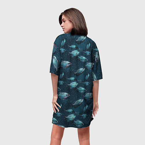 Женская длинная футболка Текстура из рыбок / 3D-принт – фото 4