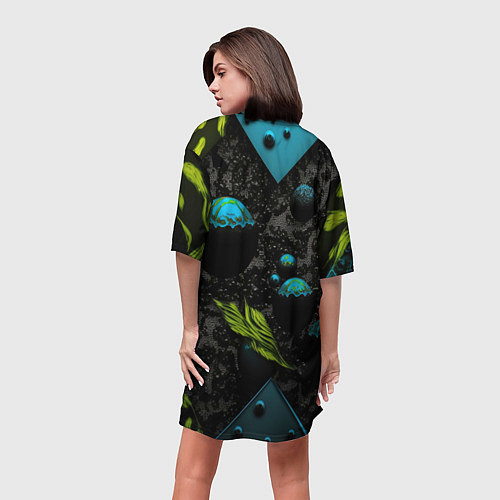 Женская длинная футболка Зеленые абстрактные листья / 3D-принт – фото 4