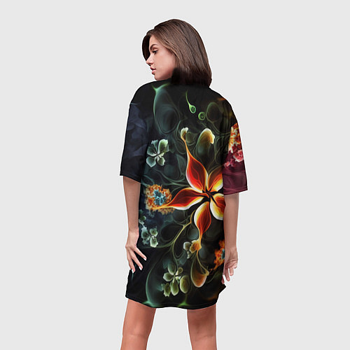 Женская длинная футболка Абстрактные цветы / 3D-принт – фото 4