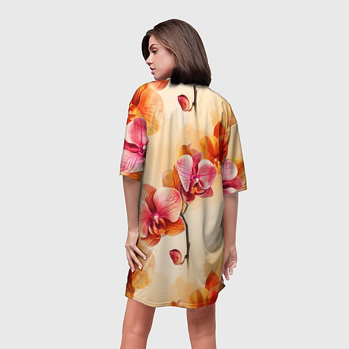 Женская длинная футболка Акварельные цветы - персиковый паттерн / 3D-принт – фото 4