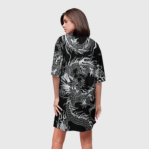 Женская длинная футболка Татуировка японского дракона / 3D-принт – фото 4