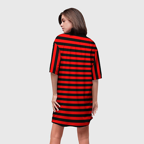 Женская длинная футболка Черно-красные полосы / 3D-принт – фото 4