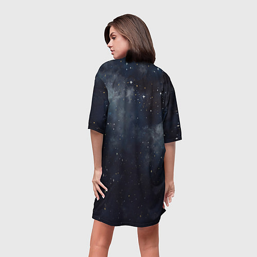 Женская длинная футболка Корги и звездное небо - акварель / 3D-принт – фото 4