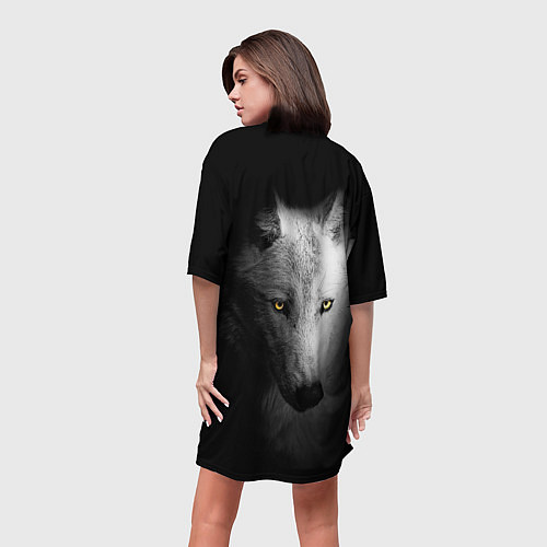 Женская длинная футболка Волк в полной тьме / 3D-принт – фото 4
