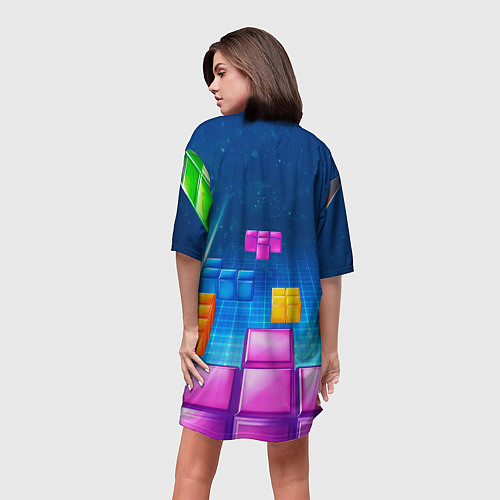 Женская длинная футболка Падающие сверху блоки тетриса / 3D-принт – фото 4