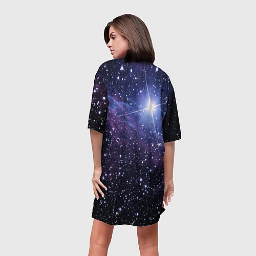Женская длинная футболка Светящийся космический медведь / 3D-принт – фото 4