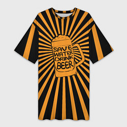 Футболка женская длинная Save water, цвет: 3D-принт
