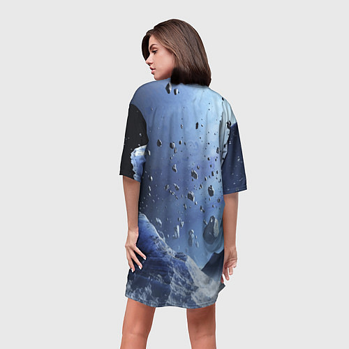 Женская длинная футболка Тираннозавр-космонавт / 3D-принт – фото 4