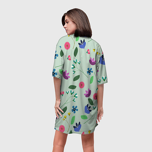 Женская длинная футболка Цветы, веточки и листья / 3D-принт – фото 4