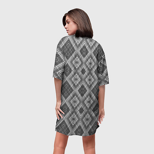 Женская длинная футболка Геометрический узор черно белые ромбы / 3D-принт – фото 4