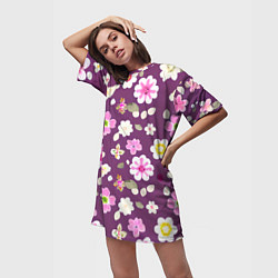 Футболка женская длинная Цветы сакуры, цвет: 3D-принт — фото 2