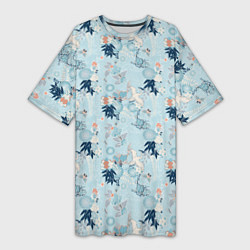 Футболка женская длинная Японский паттерн с журавлем, цвет: 3D-принт