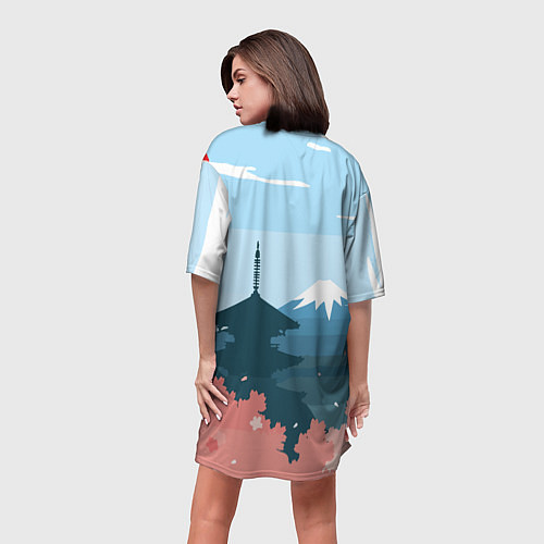 Женская длинная футболка Вид на Фудзияму - Япония / 3D-принт – фото 4