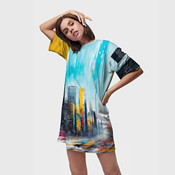 Футболка женская длинная Палитра города, цвет: 3D-принт — фото 2